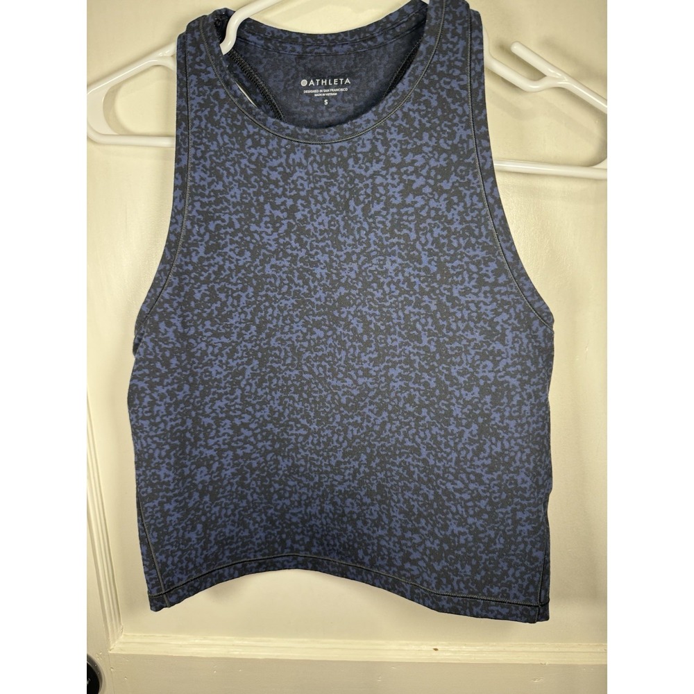 Athleta Shanti Crop Jacquard Tank Top in the color "Dress Blue"